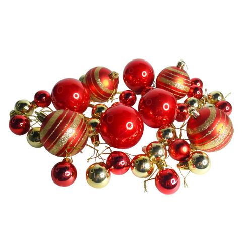 摩達客聖誕-30mm+60mm造型彩繪球40入吊飾禮盒裝(12格) 紅金色系| 聖誕樹裝飾球飾掛飾