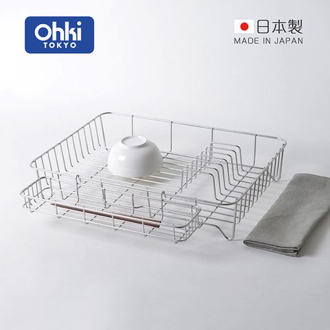 ohki tokyo 大木製作所 【日本】Outline 日製究極鏤線18-8不鏽鋼加大型餐具瀝水籃(附筷架&吸水墊)