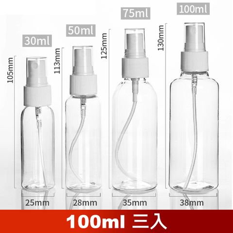 【荷生活】PET材質透明小噴瓶 防疫酒精消毒水分裝瓶-100ML三入