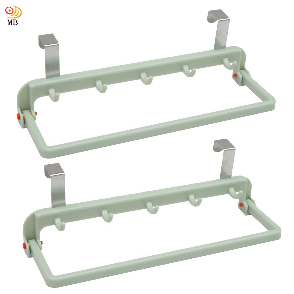 月陽 超值2入免打孔廚櫃門板門後置物架自回彈抹布架掛勾(BA262)