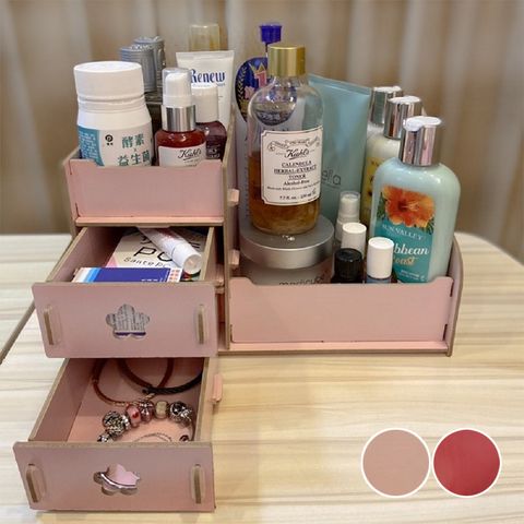 【逛逛市集】桌上型DIY木質收納置物架 粉色 化妝盒 收納盒 置物盒 文具盒 飾品盒 1入