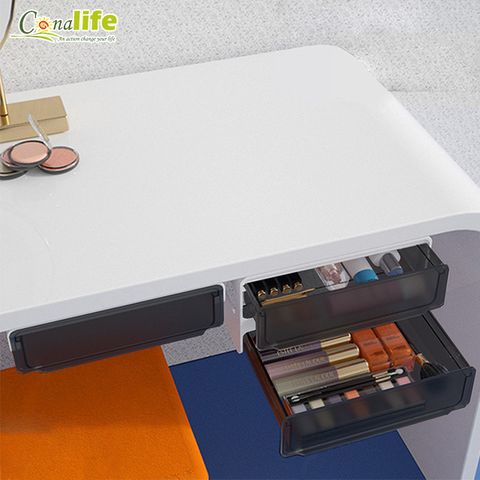 [Conalife]高質感桌下空間收納隱藏式抽屜盒├單層小號+雙層大號┤ - 1組