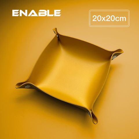 ENABLE 防水收折式 皮革桌面收納盒/置物籃/飾品鑰匙化妝品托盤(20x20cm)-橙黃色