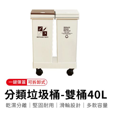 【御皇居】分類垃圾桶-雙桶40L(廚房移動式回收垃圾桶)