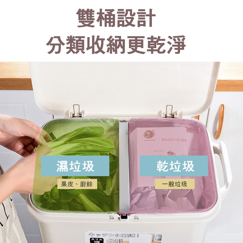 isona 48L 三層雙蓋垃圾桶 腳踏式按壓 分類垃圾桶 (垃圾桶)