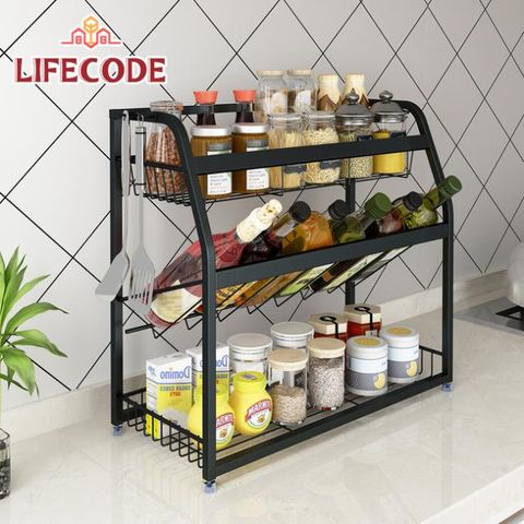 LIFECODE 生活密碼 《收納王》304不鏽鋼炭黑-三層置物架/調料架-寬35cm