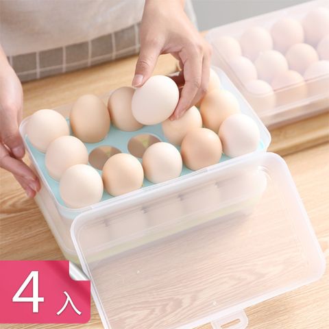 (熊爸爸大廚)日式雞蛋透明收納保鮮盒 15格立式設計-4入