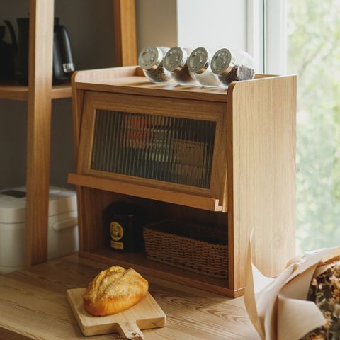 Peachy Life WORRI木 復古掀蓋廚房桌面收納櫃質感木紋，優雅外型