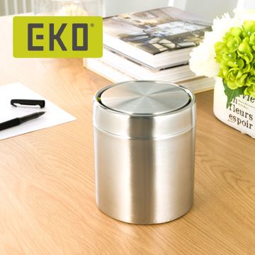 EKO 方迪桌面垃圾桶-1.5L (銀色)【EKO】桌上型小容量不鏽鋼收納桶360度翻轉搖蓋式設計