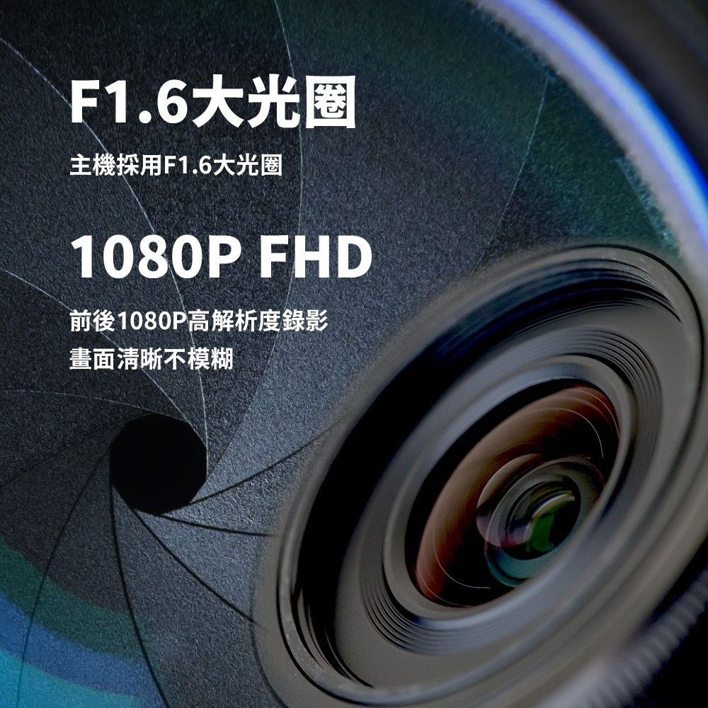 F1.6大光圈主機採用F1.6大光圈1080P FHD前後1080P高解析度錄影畫面清晰不模糊