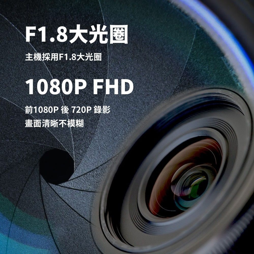 F1.8大光圈主機採用F1.8大光圈1080P FHD前1080P 後 720P 錄影畫面清晰不模糊