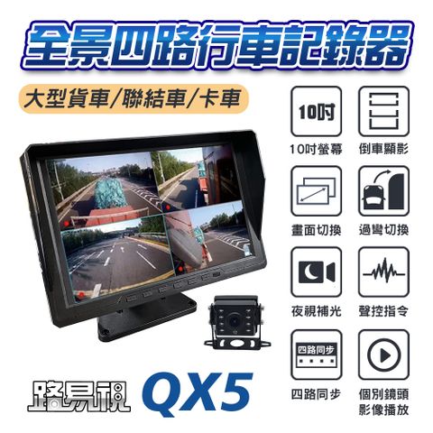 【路易視】QX5 1080P 10吋螢幕一體機 四路全景監控 行車視野輔助系統 行車紀錄器★贈 64G記憶卡和 一對二 雙USB 3.1A 車用點煙器
