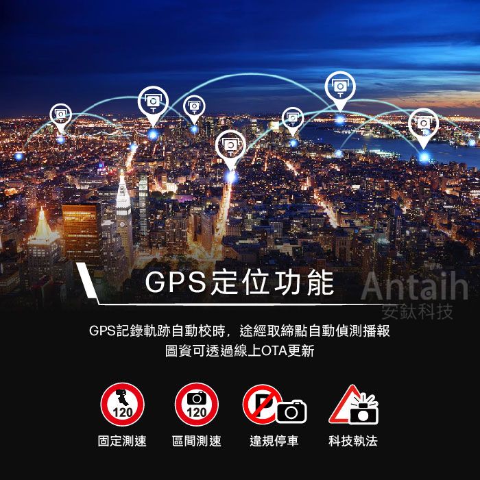 GPS定位功能 AntaihGPS記錄軌跡自動校時,途經取締點自動偵測播報安鈦科技圖資可透過線上OTA更新120120固定測速 區間測速違規停車 科技執法