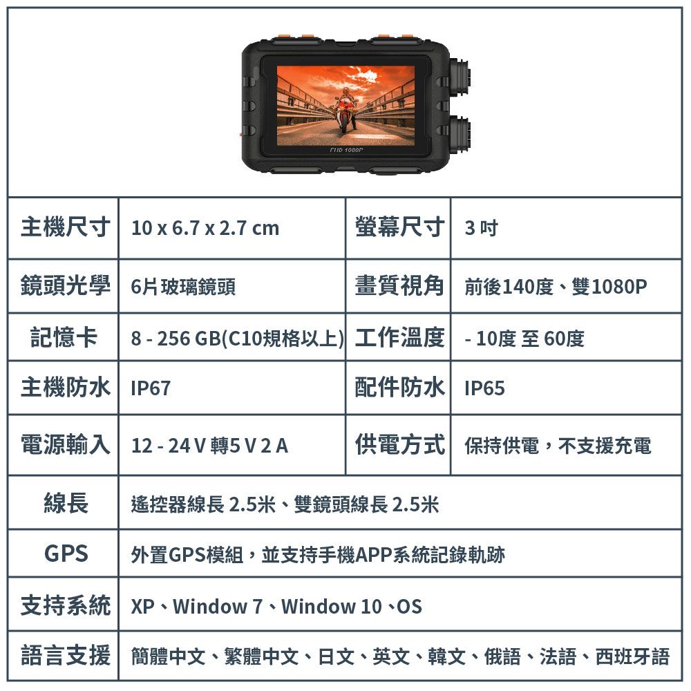 Jinpei 錦沛 GPS軌跡 IP65 防水APP 即時觀看雙鏡頭1080P 機車行車紀錄器 / 摩托車行車記錄器 (贈32GB)