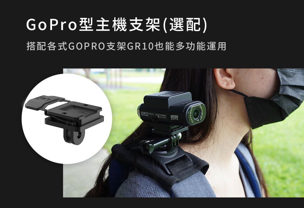 GoPro型主機支架(選配)搭配各式GOPRO支架GR10也能多功能運用