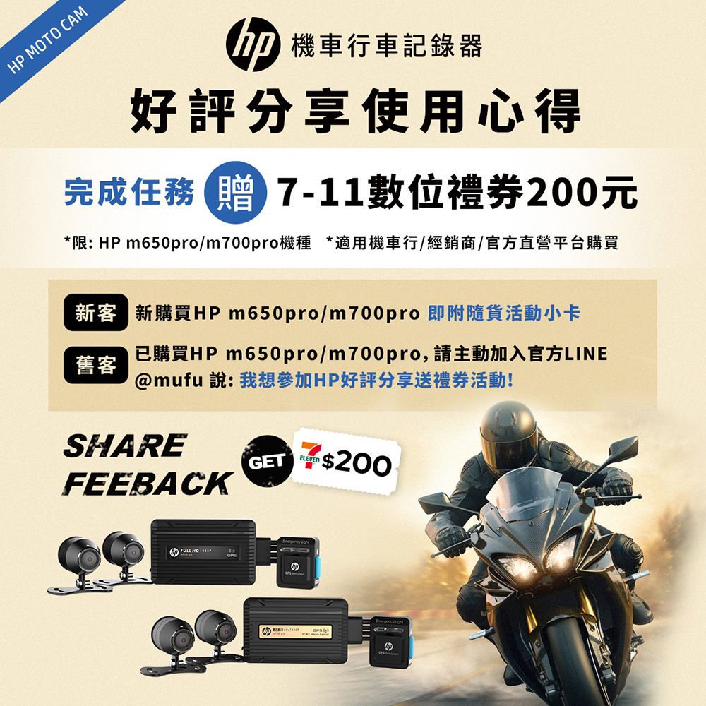 HP 惠普 高畫質數位機車行車記錄器m650 pro(贈32GB記憶卡)