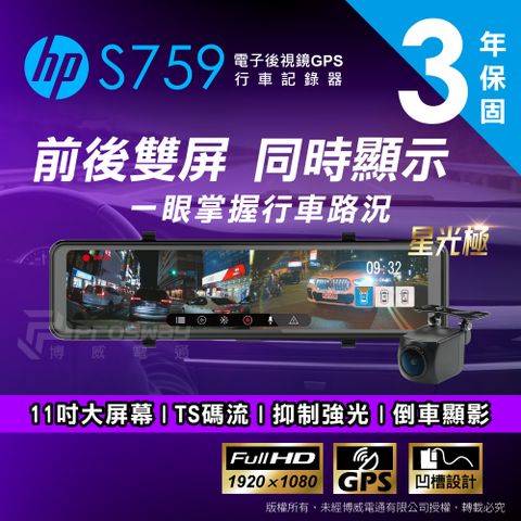 新品上市好評熱賣中!!❤10%P幣回饋❤HP惠普 S759 後視鏡型 汽車行車記錄器贈32G記憶卡