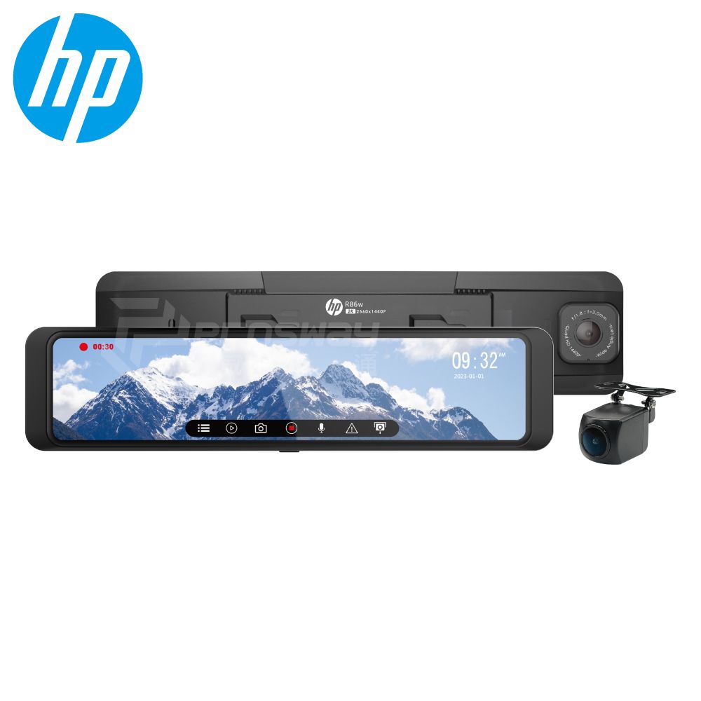 HP 惠普 20%P幣回饋 R86W 前後2K HDR 電子後視鏡 汽車行車紀錄器贈64G記憶卡