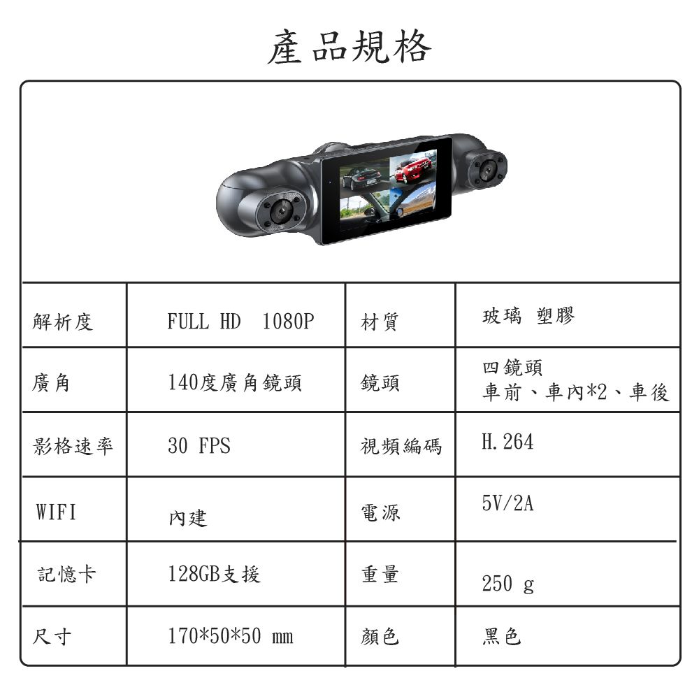 Jinpei 錦沛 四鏡頭 車前 車後 車內左右 APP 即時傳輸 汽車行車記錄器 (贈32GB)