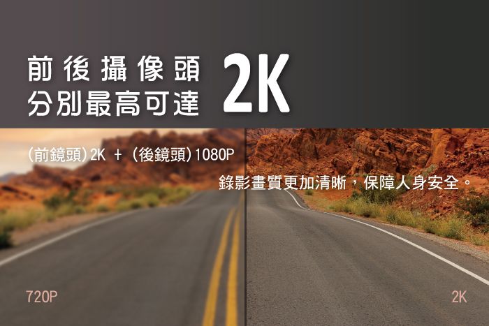 前後攝像頭分別最高可達(前鏡頭2K+ (後鏡頭)1080P2K720P錄影畫質更加清晰,保障人身安全2K