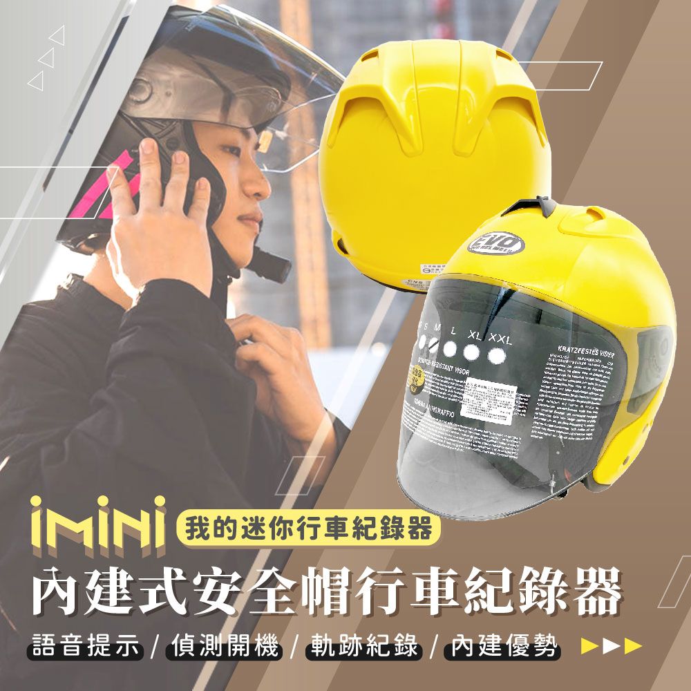 iMini 良品生活  DV X4C 素色貓耳R帽 內建式安全帽行車記錄器(3/4罩式 夜拍 抗眩光 快拆安裝 廣角)