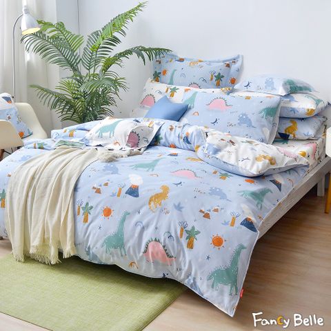 《恐龍出遊趣》單人純棉防蹣抗菌吸濕排汗兩用被床包組