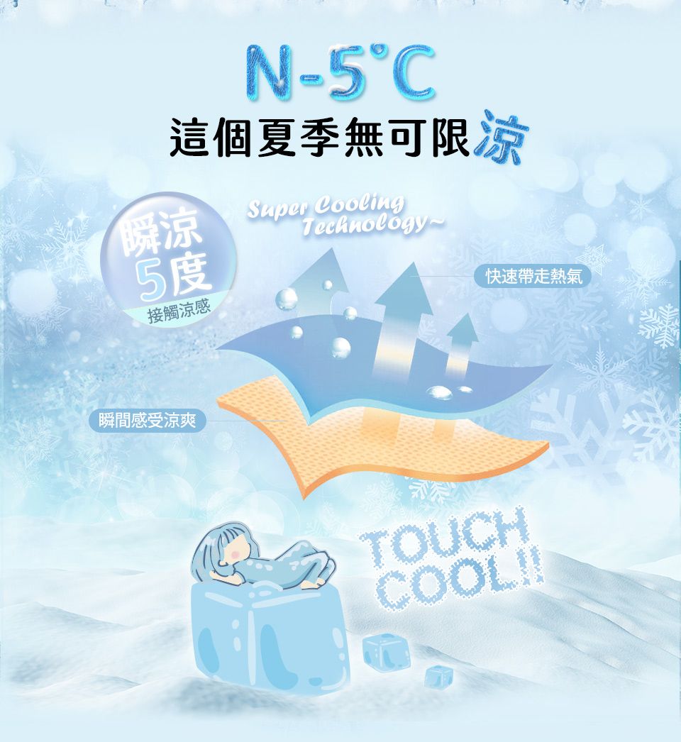 N-這個夏季無可限涼Super Cooling瞬涼接觸涼感瞬間感受涼爽Technology~快速帶走熱氣TOUCHCOOL!!