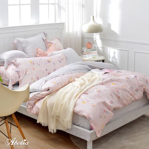 英國Abelia《樂活熊仔》雙人天絲木漿四件式兩用被床包組-粉色
