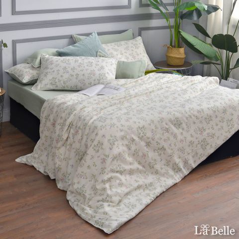 義大利La Belle《花草巷》雙人日系親膚純棉雙層紗四件式被套床包組