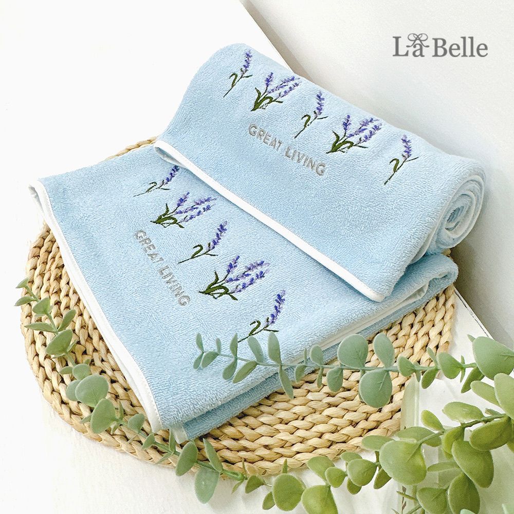 La Belle 義大利《蘿莉亞》刺繡舒柔透氣枕巾2入(共四色)-優雅藍