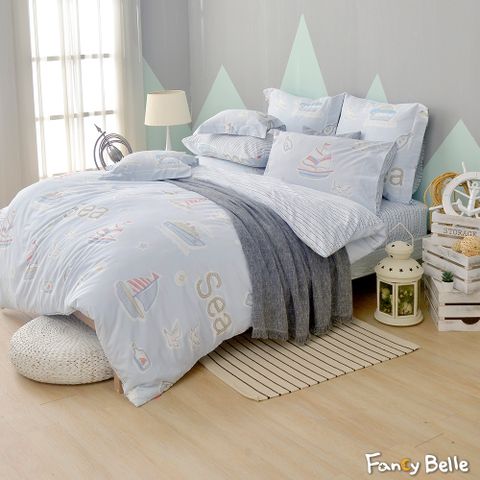 《飄洋過海》 雙人純棉防蹣抗菌吸濕排汗兩用被床包組