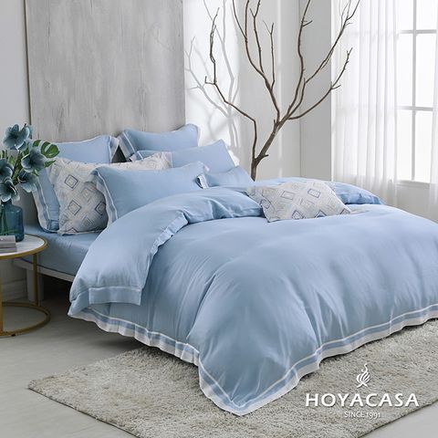 HOYACASA蔚藍時光 琉璃天絲加大床包被套四件式組