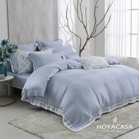 HOYACASA夢河藍 琉璃天絲加大床包被套四件式組