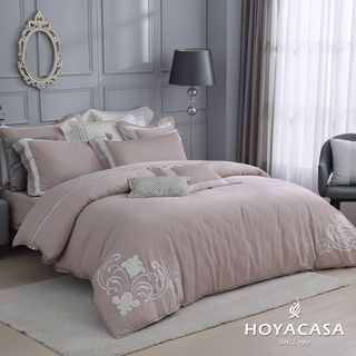 HOYACASA 100%天絲鑲布刺繡兩用被床包組-日落銅(雙人)