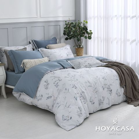 HOYACASA 花語藍芯 雙人四件式60支天絲兩用被套床包組