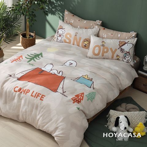 HOYACASAx史努比聯名系列-單人 吸濕排汗天絲兩用被床包四件組-露營趣