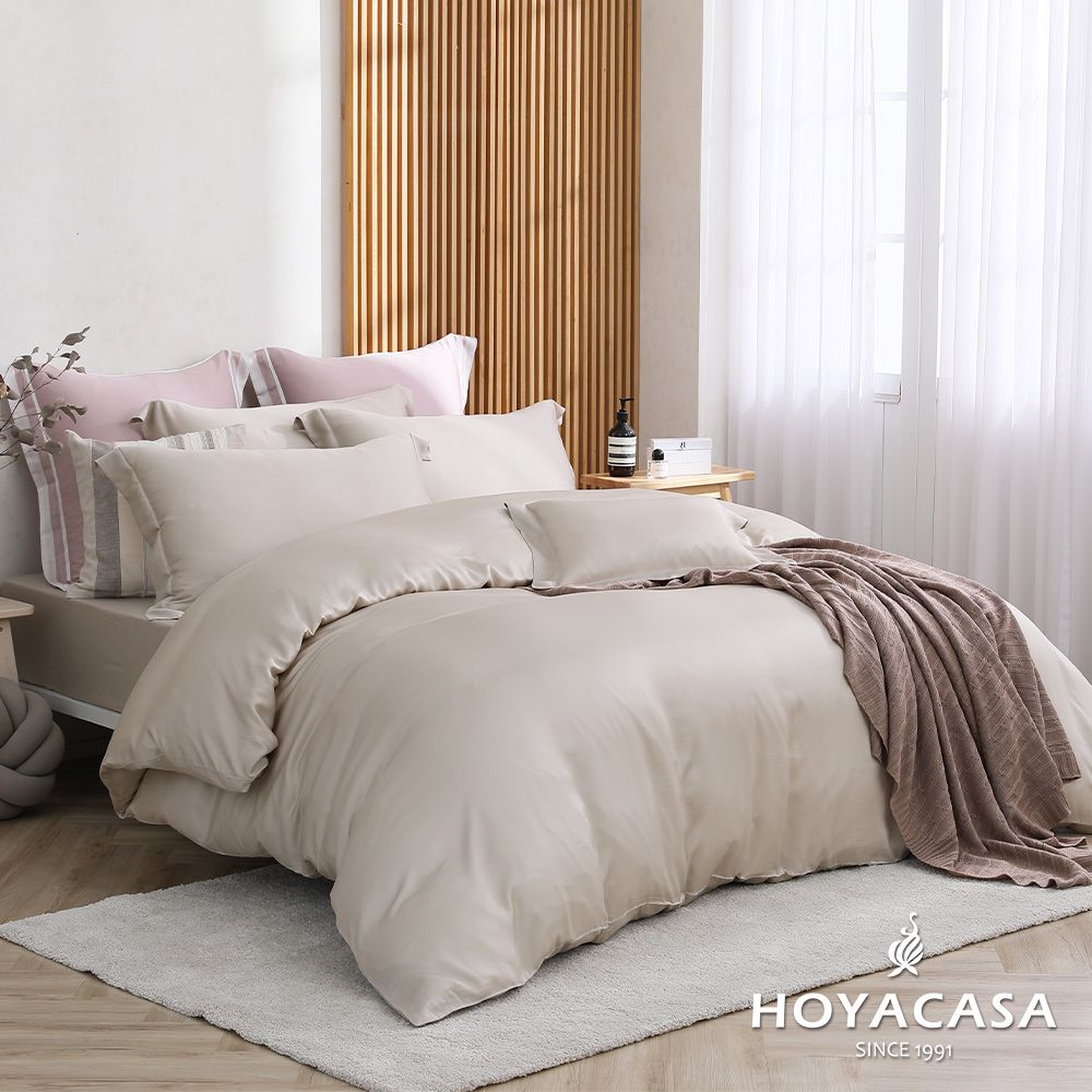 HOYACASA 加大四件式60支素色天絲兩用被套床包組-多款任選