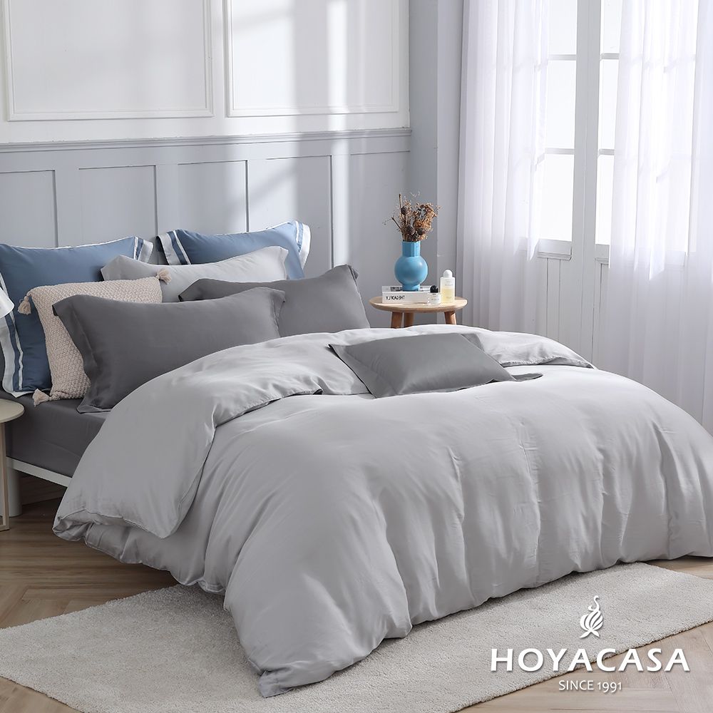 HOYACASA 加大四件式60支素色天絲兩用被套床包組-多款任選