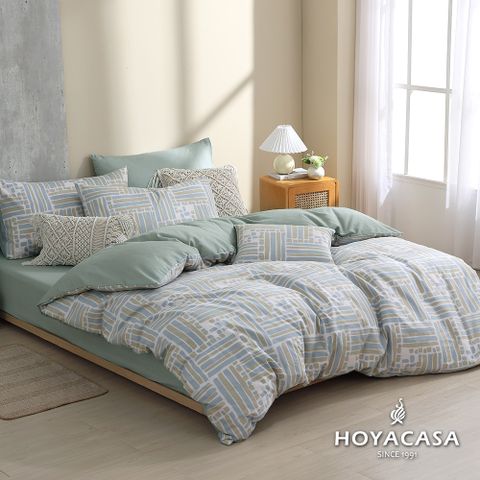 HOYACASA流光淺影 加大四件式純棉兩用被床包組(天絲入棉30%)