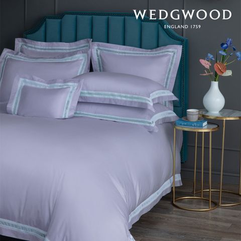 【WEDGWOOD】紫霧 400織長纖棉蕾絲被套枕套組-加大
