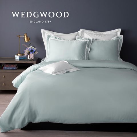 【WEDGWOOD】簡約天絲兩用被套床包組灰綠-特大