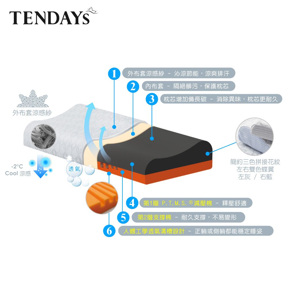 TENDAYS 包浩斯正側睡調節枕(9.5cm高)