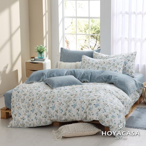 HOYACASA 花境夢遊 雙人四件式雪棉絨兩用被床包組