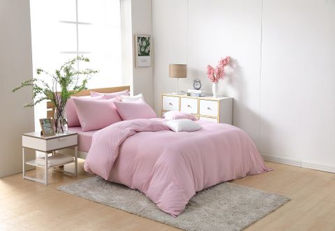 LAMINA涼感針織條紋雙人被套-粉