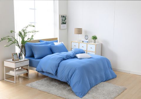 LAMINA涼感針織條紋雙人被套-藍