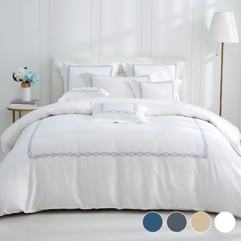 鴻宇 100%精梳棉 美國棉300織 60支 素色刺繡 雙人兩用被套