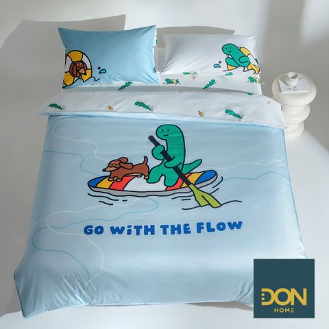 DONxJOGUMAN正版授權-抗菌沐光長絨棉兩用被床包組-輕浪萌遊(雙人)