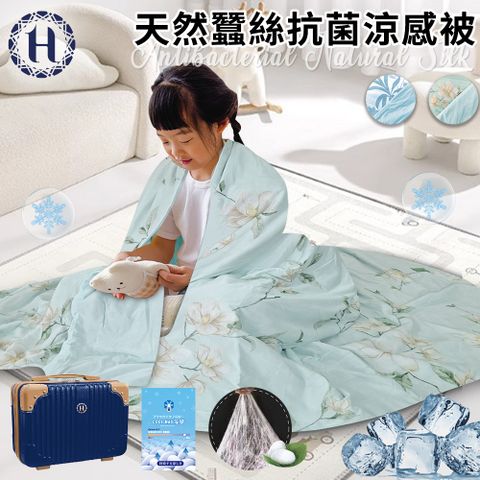 【Hilton 希爾頓】天然蠶絲抗菌涼感兒童被/二色任選(有二件兒童被-行李箱)(B0248)
