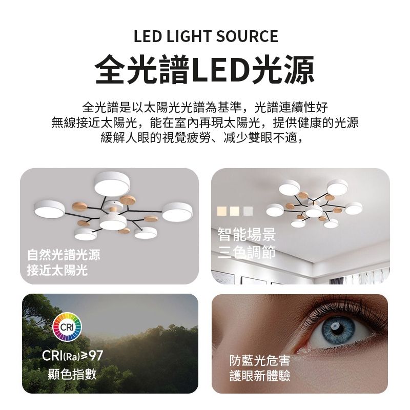 聚美照明 吸頂燈馬卡龍北歐客廳燈 三色變光半吸頂燈白色款七頭84W客廳房間臥室餐廳燈