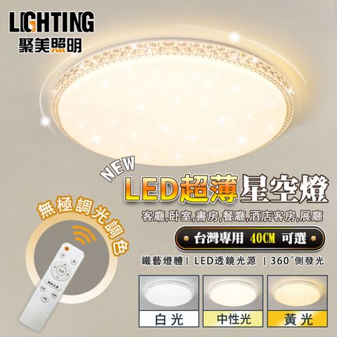 聚美照明 吸頂燈 新款圓型星空燈 控智能無極調光 40cm【60W】現代簡約燈飾臥室燈